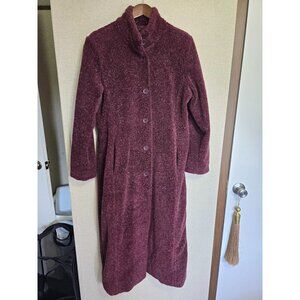 Metrostyle Womens Long Purple Burgundy Fleece Coat Size M Buttons Closure Boho
